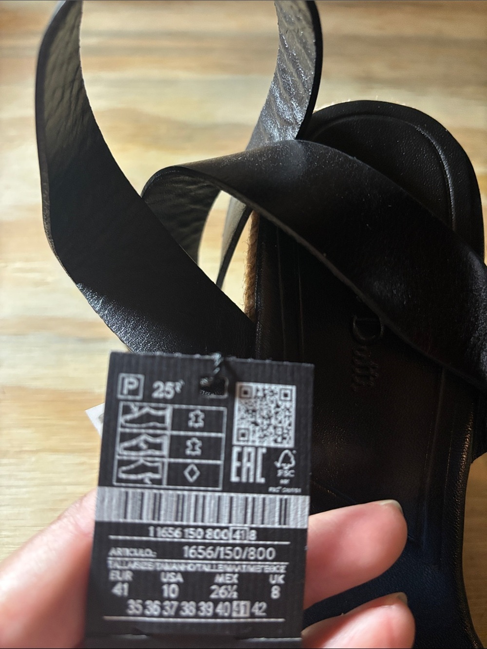 Massimo Dutti Black Leather Espadrille Wedges with Jute  size 10 - Picture 6 of 6